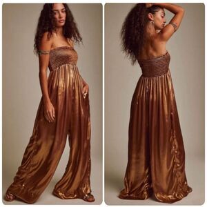 Free People Julie One Piece Strapless Wide Leg Jumpsuit in Copper | Size XS